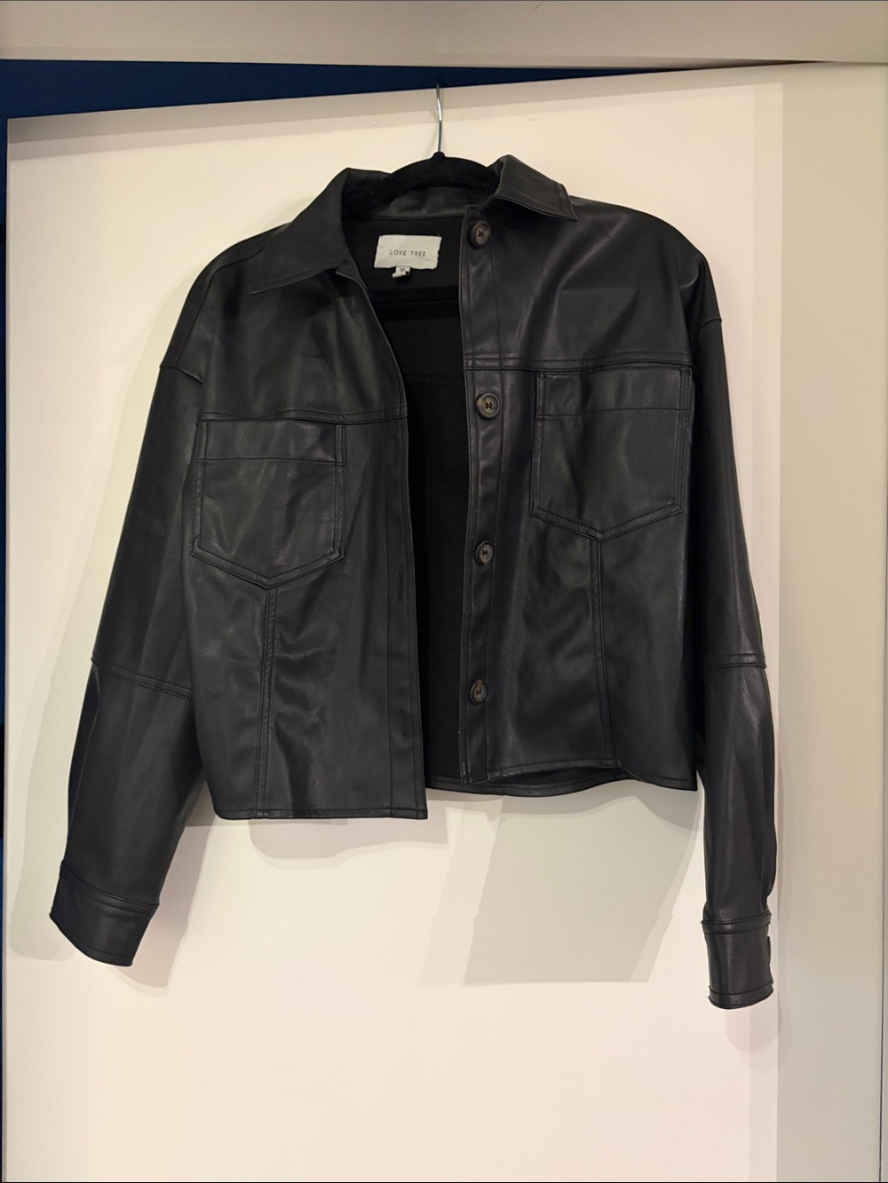 Love Tree Black Faux Leather Button-Up Jacket